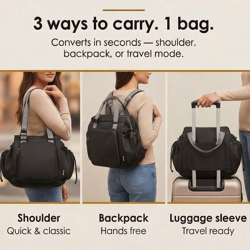 Convertible Tote Bag with 15 Pockets & Water-Resistant Nylon | Organized Travel Companion 7
