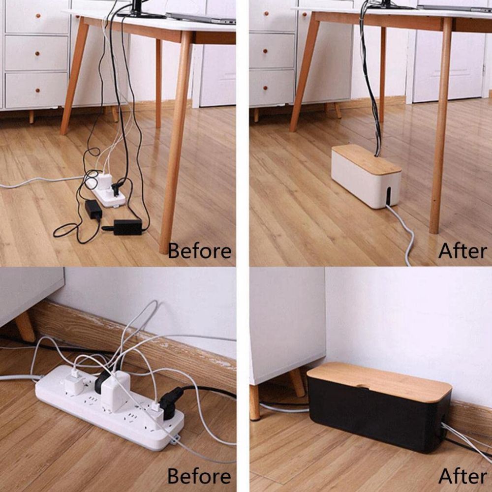 Cord Tidy | Bamboo Cable Organizer Box with Ventilated Design for Clutter-Free Spaces 4