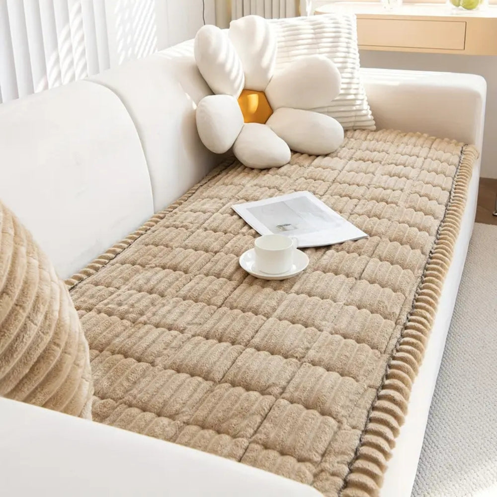 Cozy Home | Plush Sofa Cover with Pleated Edges for Elegant Protection 0