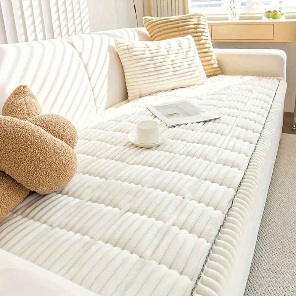 Cozy Home | Plush Sofa Cover with Pleated Edges for Elegant Protection 10