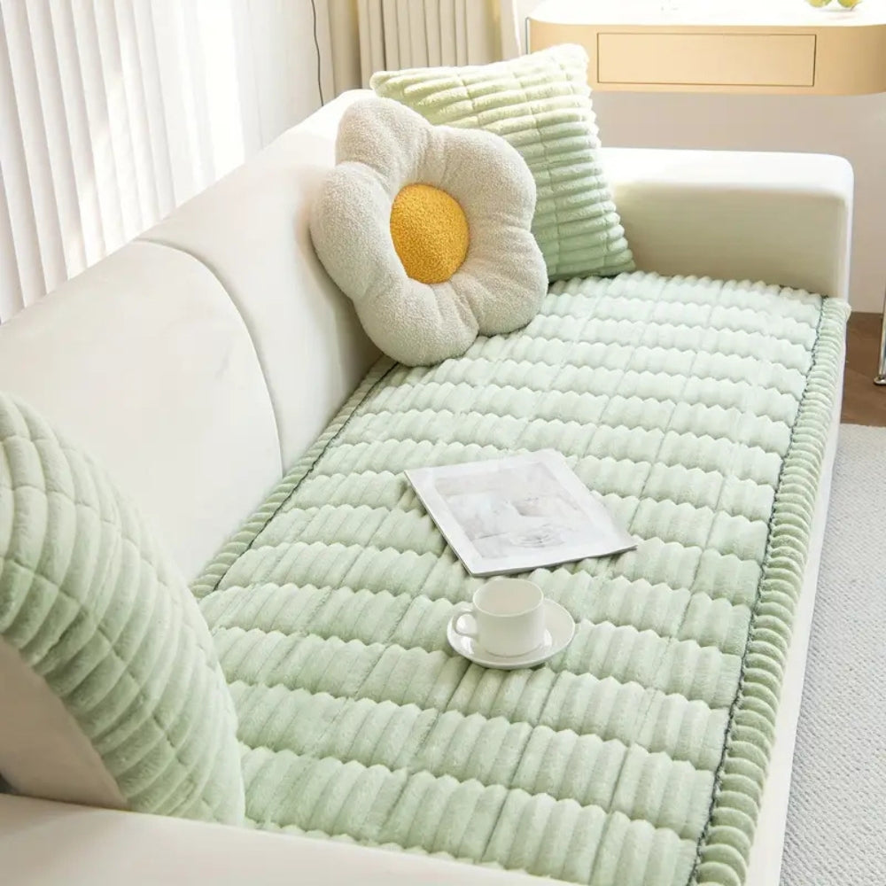 Cozy Home | Plush Sofa Cover with Pleated Edges for Elegant Protection 11