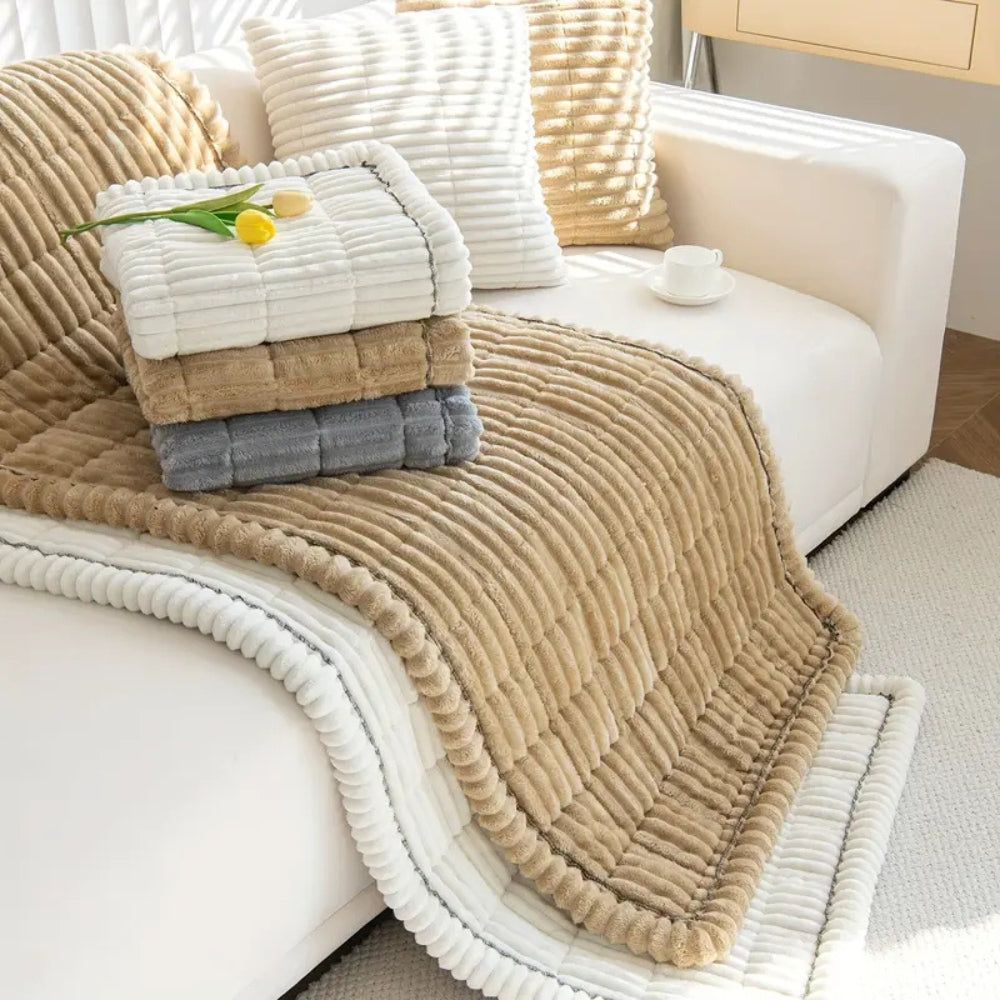 Cozy Home | Plush Sofa Cover with Pleated Edges for Elegant Protection 5