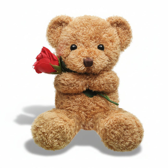 Cuddly Plush Bear | Soft Stuffed Animal with Romantic Rose Design | Perfect Gift for Love and Affection 0