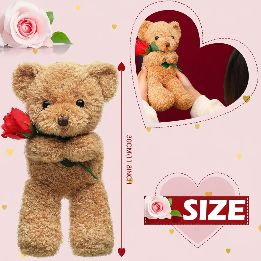Cuddly Plush Bear | Soft Stuffed Animal with Romantic Rose Design | Perfect Gift for Love and Affection 6