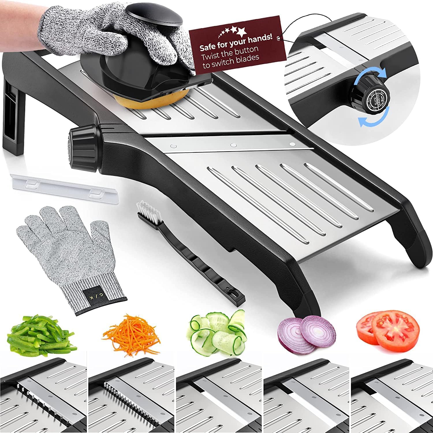 Culinary Master | Premium Food Slicer with Adjustable Thickness & Safety Gloves | Efficient Vegetable Cutter for Precise Slicing 0