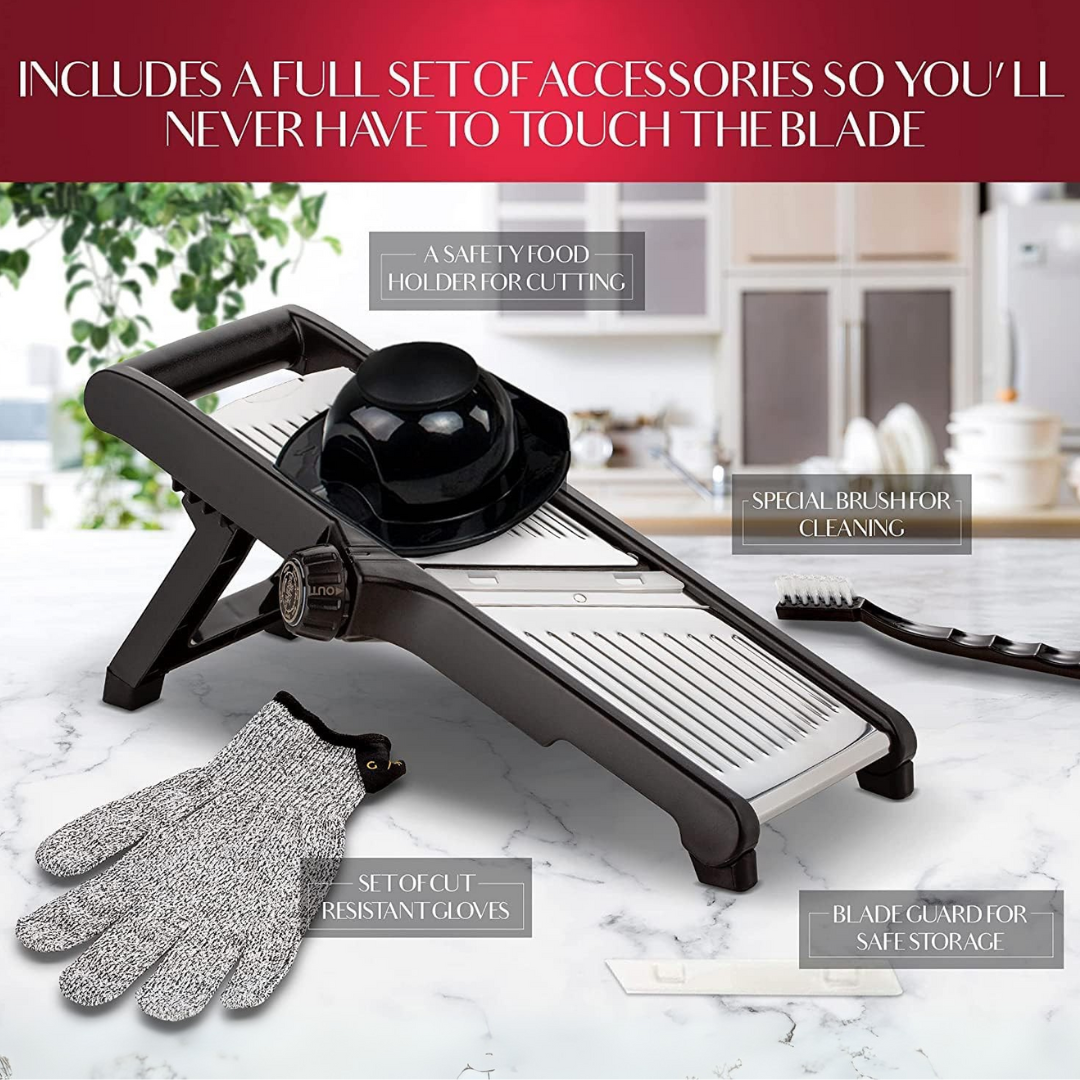 Culinary Master | Premium Food Slicer with Adjustable Thickness & Safety Gloves | Efficient Vegetable Cutter for Precise Slicing 5