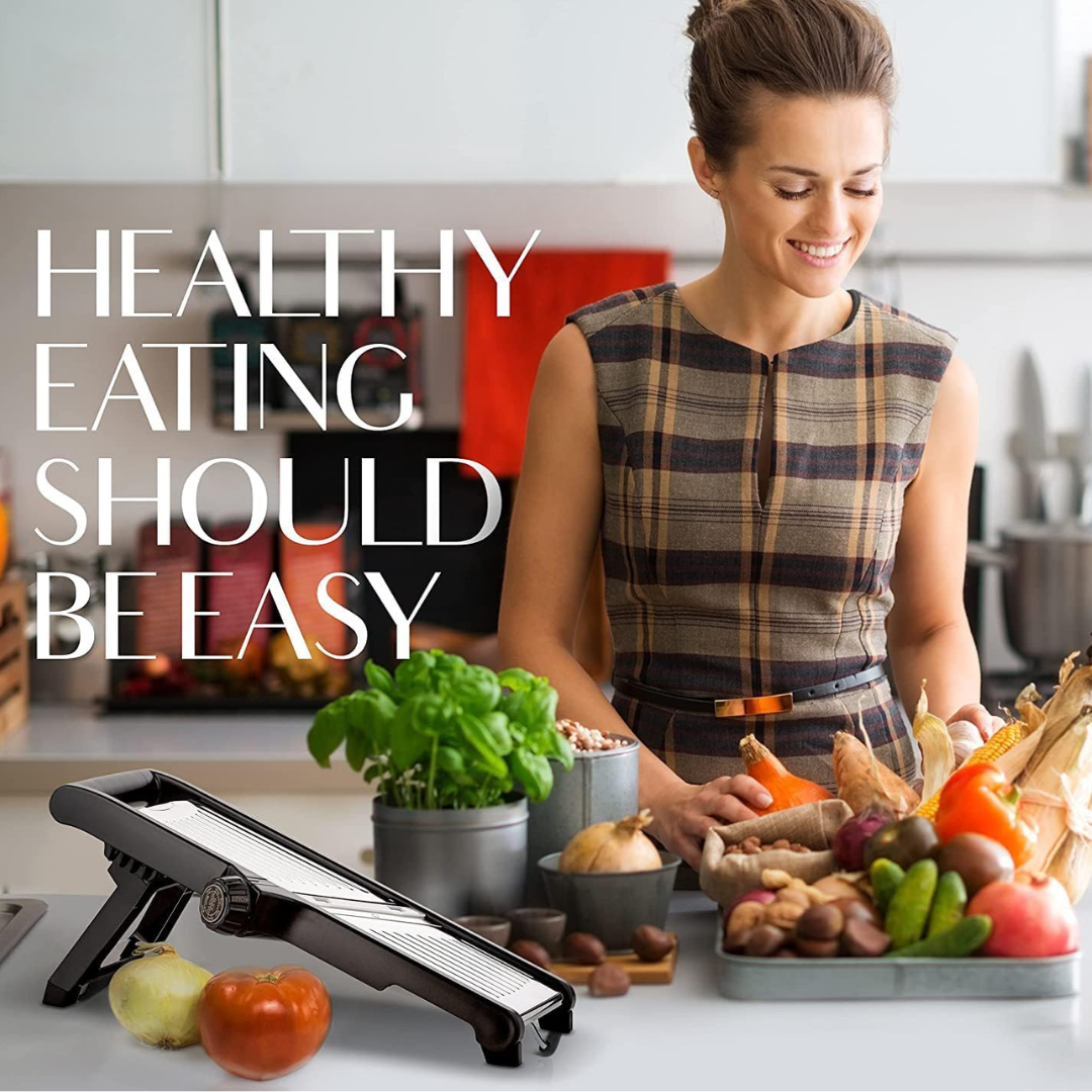Culinary Master | Premium Food Slicer with Adjustable Thickness & Safety Gloves | Efficient Vegetable Cutter for Precise Slicing 6