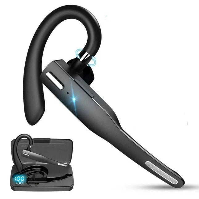 Noise Reduction Headset, Wireless Headset with Microphone, Ear Hook Bluetooth Headset for Truckers with Charging Case