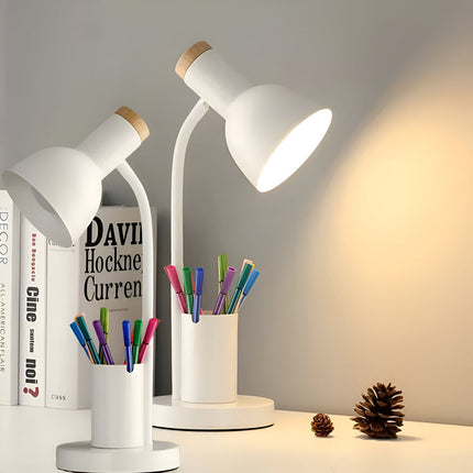 Modern Table Lamp with Pen Holder, Adjustable LED Desk Lamp for Office Desk