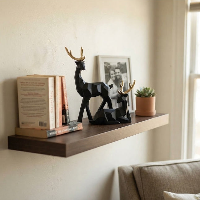 Living Room Decor Deer Figurine Set of 2, Black Abstract Resin Stag Sculpture