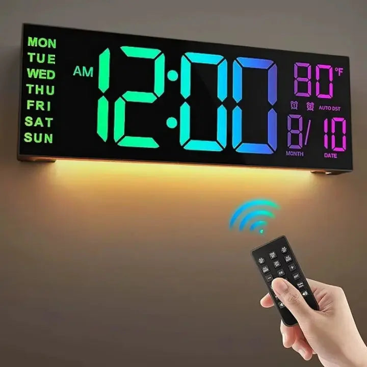 Digital Wall Clock with Remote Control & RGB Night Light | Large LED Display for Easy Visibility 0
