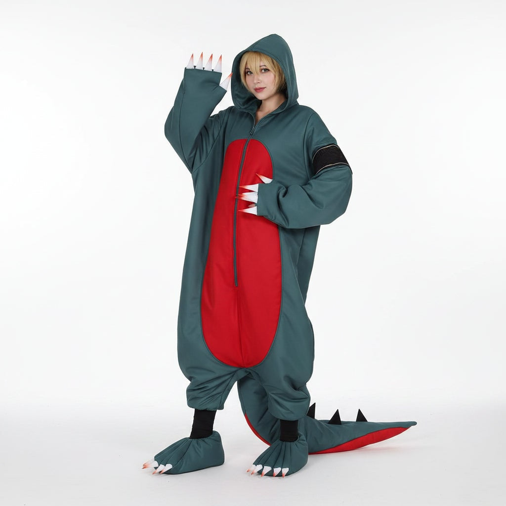 Dinosaur Jumpsuit Costume for Adults with Wig & Shoe Covers | Fun Cosplay Outfit for Halloween and Parties 0