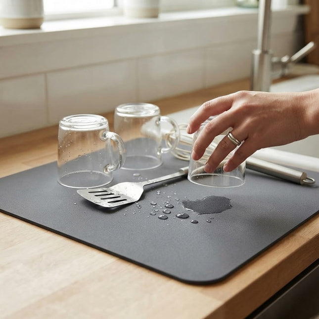 Dish Drying Mat for Kitchen Counter, Diatomite Stone Drying Mat, Super Absorbent Non Slip Kitchen Sink Mat for Bars