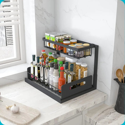 Under Sink Kitchen Cabinet Organizer 2 Tier, Slide Out Under Sink Organizer