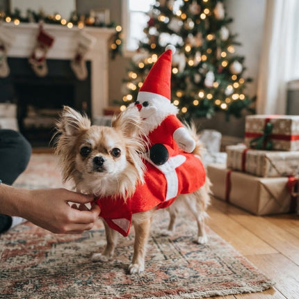 Dog Costume for Small Dogs, Santa Riding Dog Christmas Costume with Adjustable Straps, Funny Dog Xmas Outfit