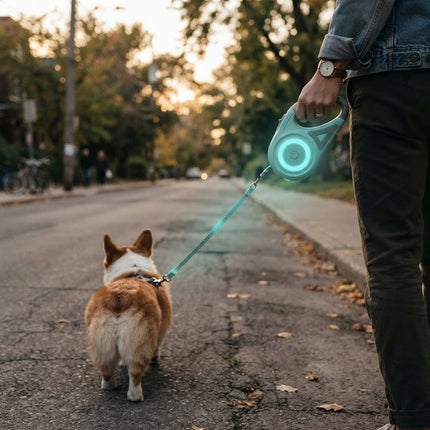 Retractable Dog Leash with 100 Lumen LED Spotlight, Cat Leash and Dog Walking Leash 5 m with RGB Light Ring at Night – image