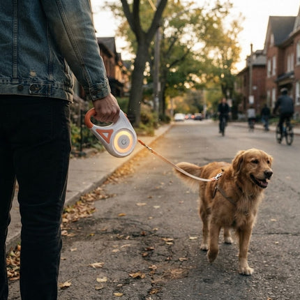 Retractable Dog Leash with 100 Lumen LED Spotlight, Retractable Dog Leash with 100 Lumen LED Spotlight