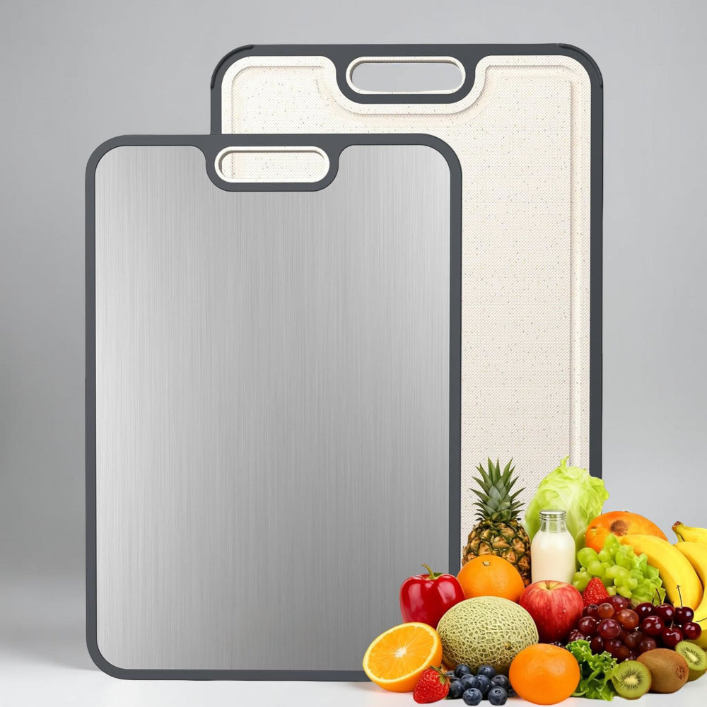 Double-Sided Metal Cutting Board with Juice Groove | Versatile Kitchen Prep Surface for Meat and Vegetables 0