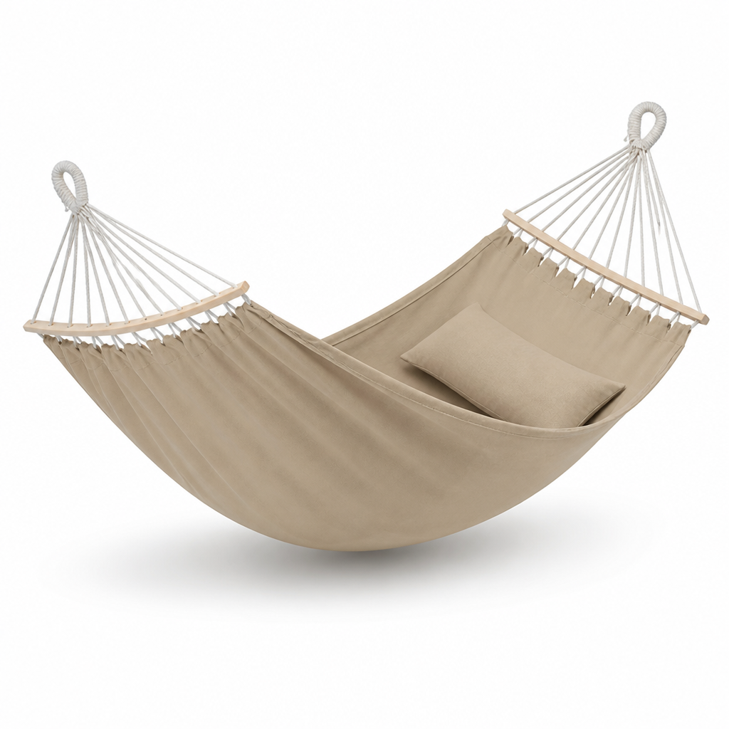Double Canvas Hammock with Removable Spreader Bar | Durable Design for Relaxation and Stability 0