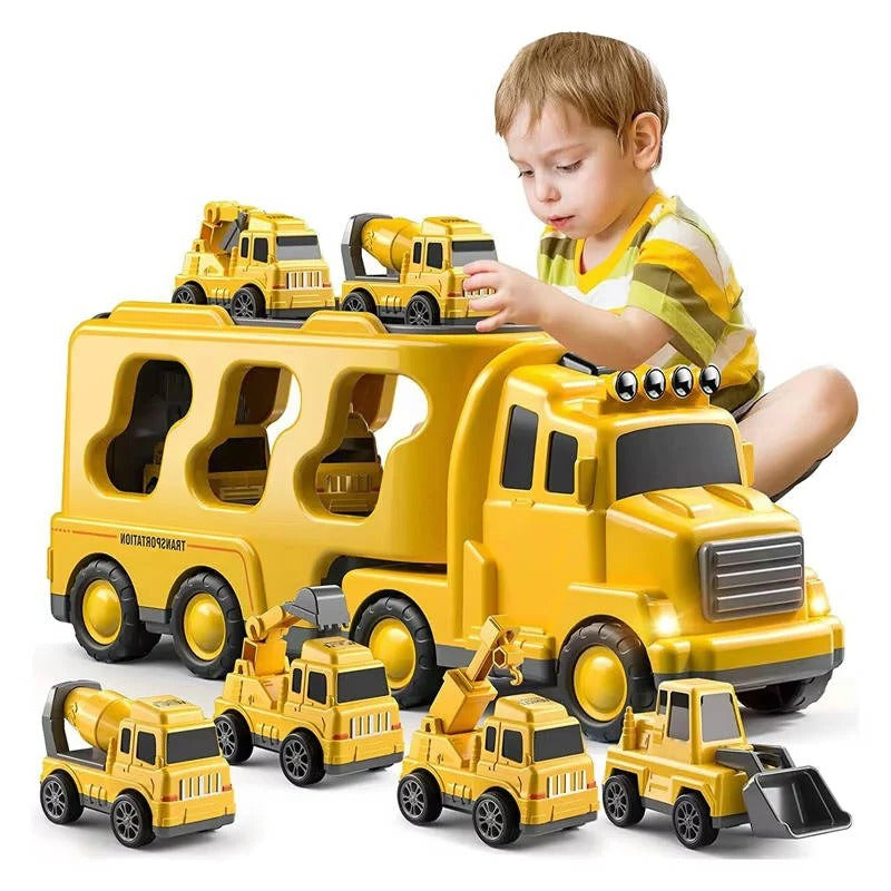 Dynamic Vehicle Playset | 5-Piece Friction-Powered Construction Set with Lights & Sounds | Engaging Fun for Kids 0