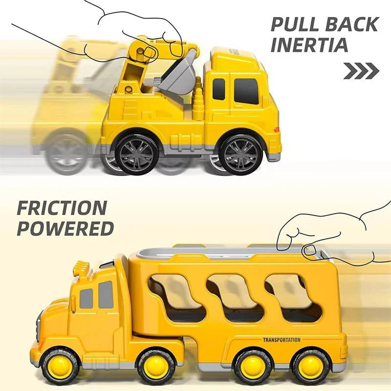 Dynamic Vehicle Playset | 5-Piece Friction-Powered Construction Set with Lights & Sounds | Engaging Fun for Kids 4