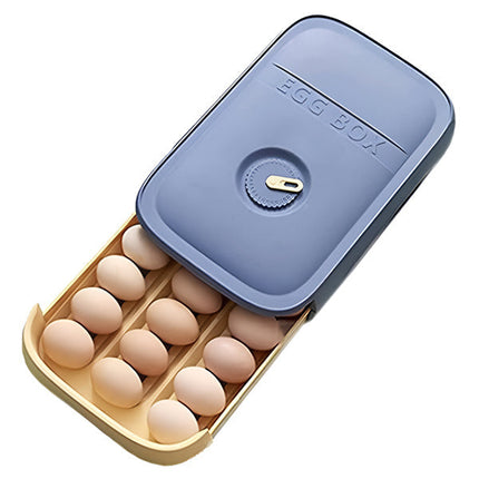 Food Storage Container for Eggs, Stackable Egg Holder for Fridge with Freshness Dial
