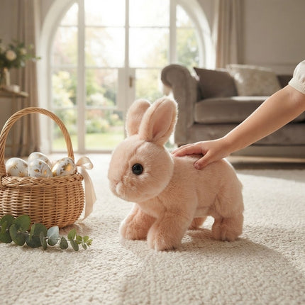 Easter Bunny Toy, Realistic Toy Rabbit that Hops and Twitches, Interactive Bunny Plush for Kids, Easter Basket Stuffer