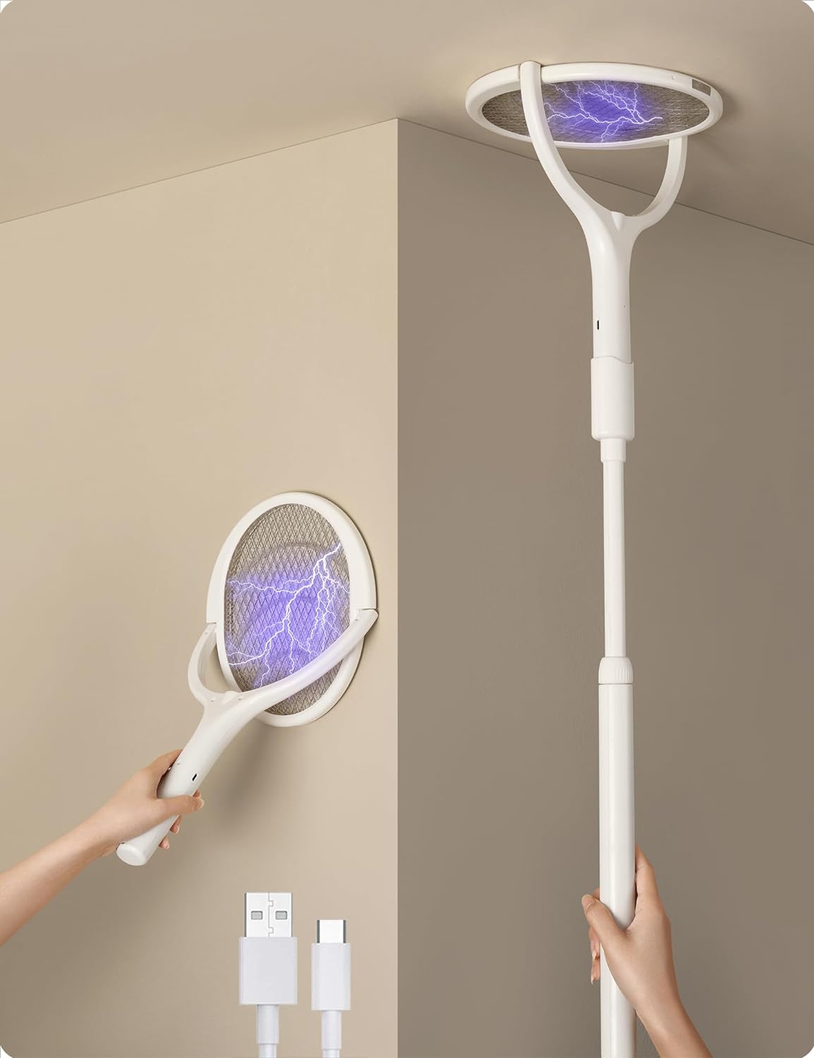 Eco-Friendly Electric Fly Swatter with 90-Degree Swivel Head | Rechargeable Pest Control Solution 0