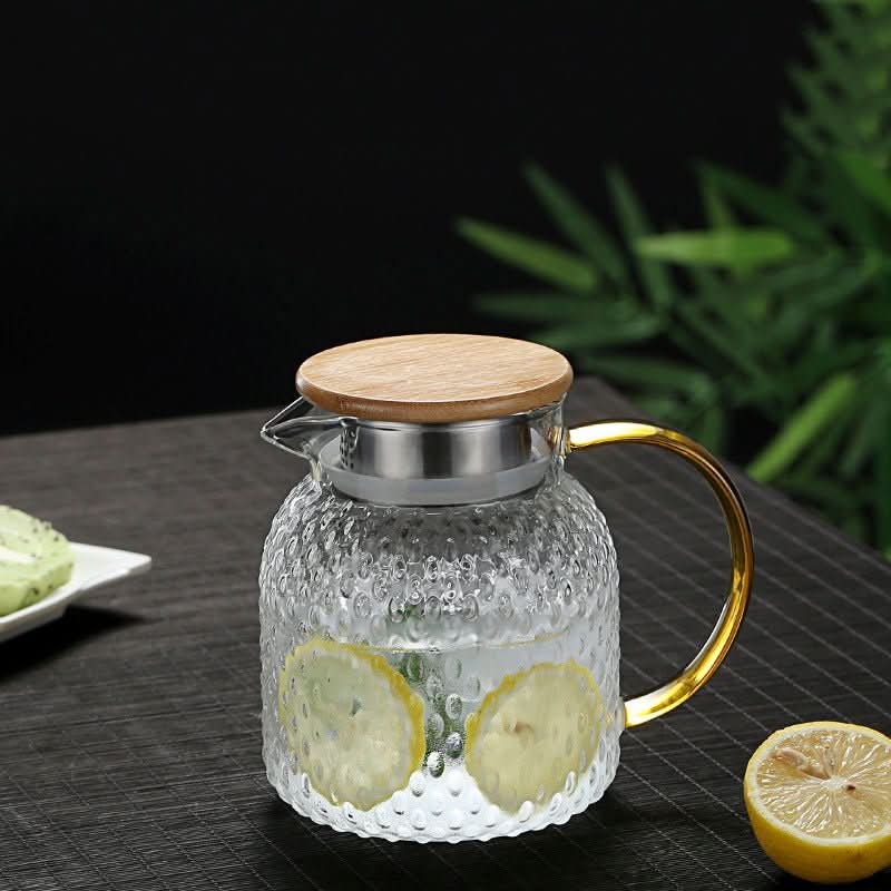 Eco-Friendly Glass Water Pitcher with Bamboo Lid | Heat-Resistant Design for Hot and Cold Beverages 0