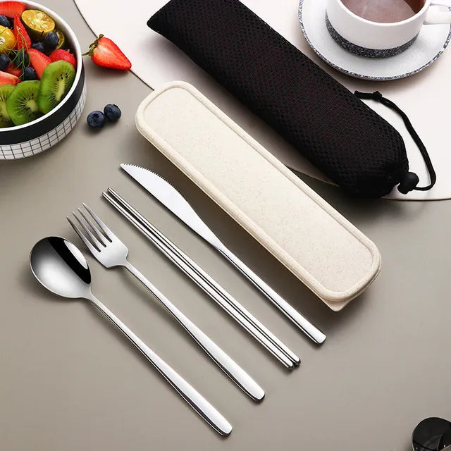 Eco-Friendly Portable Cutlery Set with Stainless Steel Utensils | Compact Dining Solution for Sustainable Mealtime 0