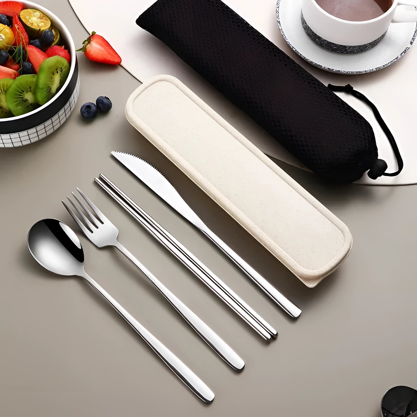 Eco-Friendly Travel Cutlery Set | Portable Stainless Steel Utensils with Case for On-the-Go Dining 0