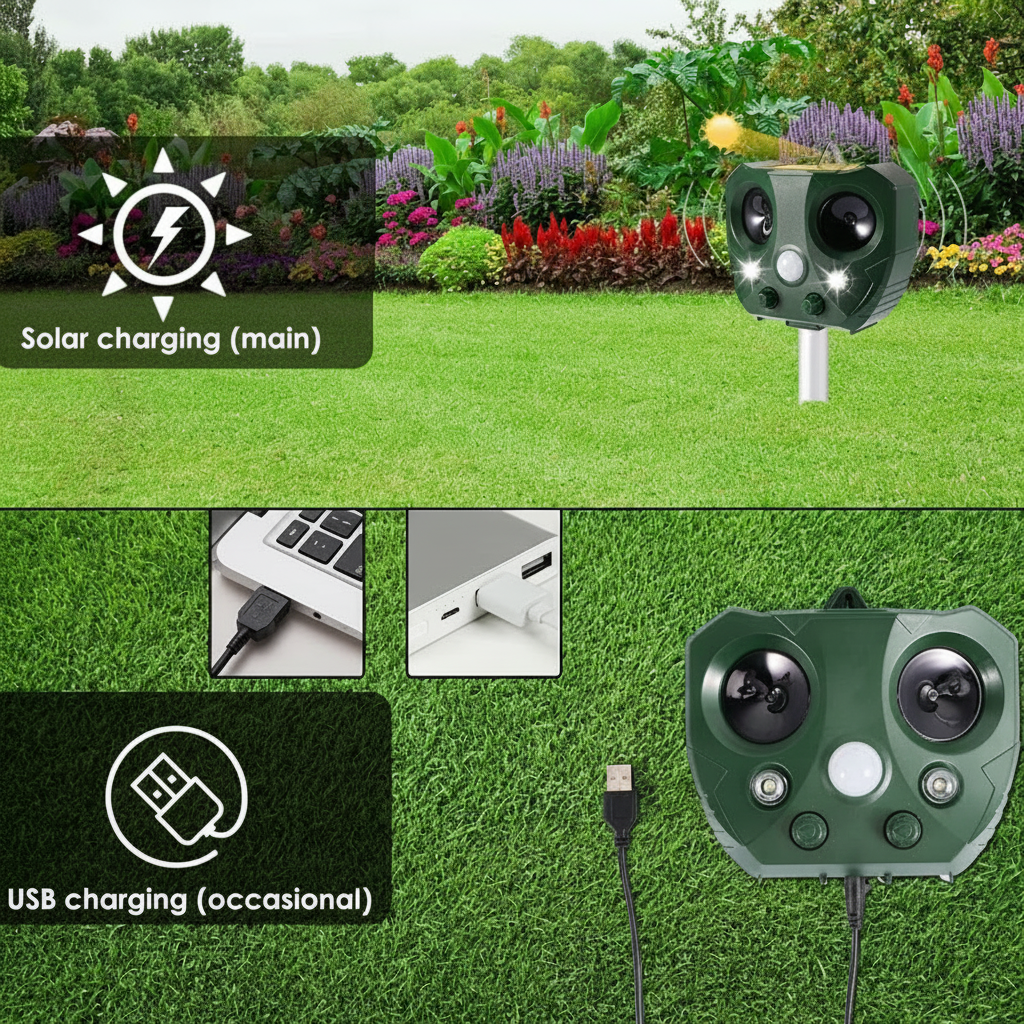 EcoGuard | Solar Ultrasonic Bird Repeller with LED Lights | Effective Pest Control for Gardens 5