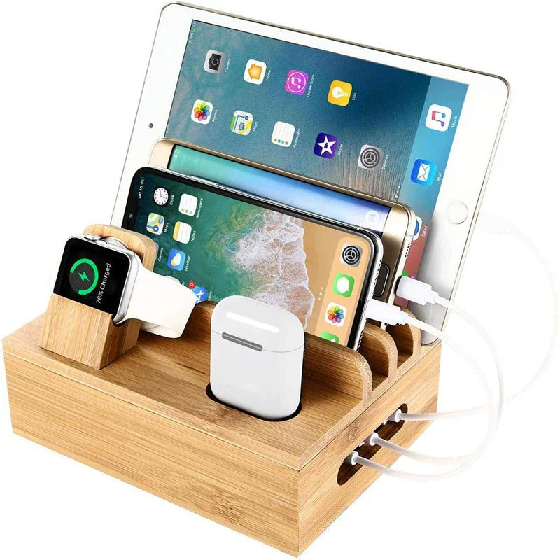 EcoSmart | Bamboo Charging Station with 5 USB Ports & Cable Management | Organize Up to 9 Devices 0