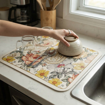 Dish Drying Mat for Kitchen Counter, Super Absorbent Non Slip Kitchen Sink Mat for Bars