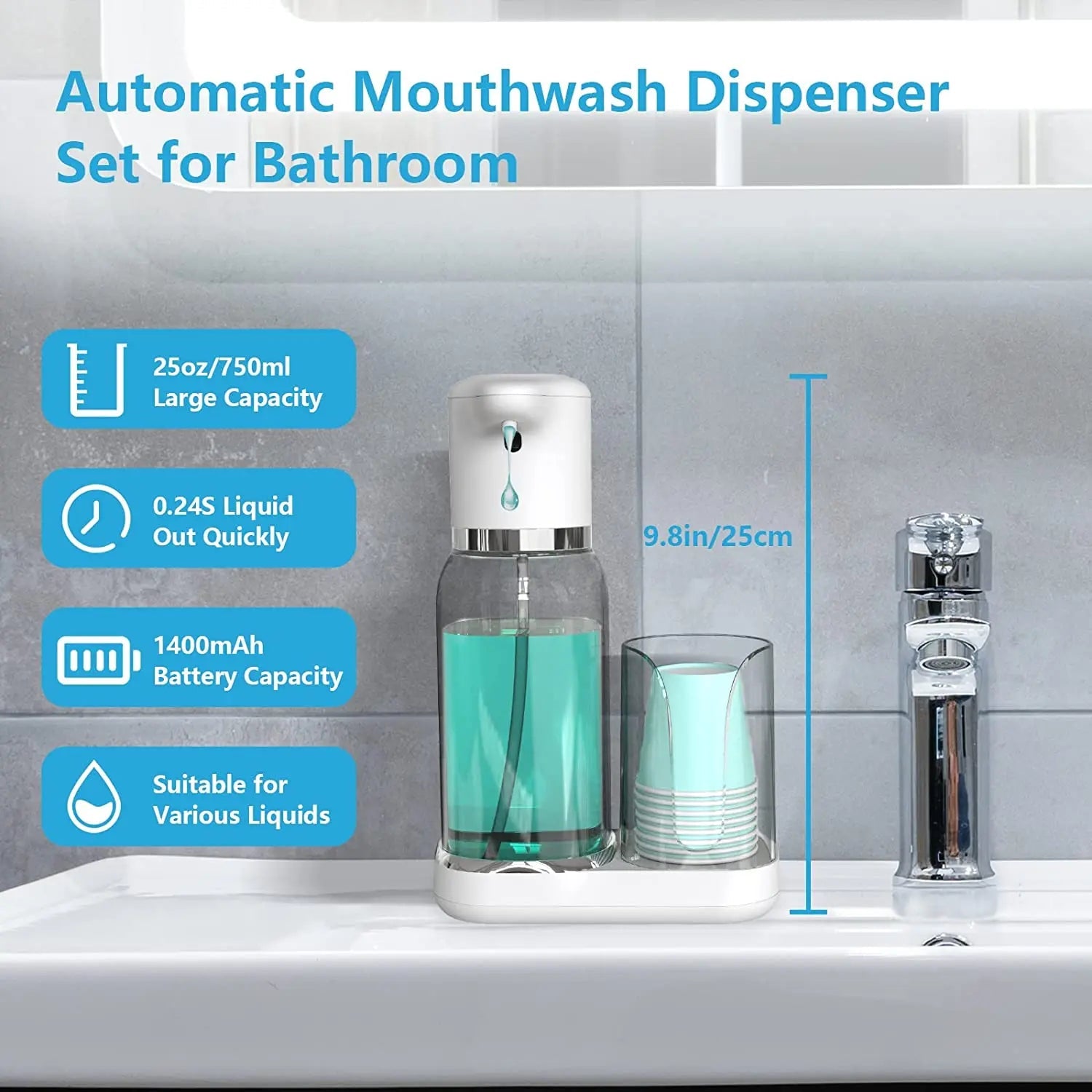 Effortless | Automatic Mouthwash Dispenser with Adjustable Volume & Cup Holder for Hygienic Oral Care 5