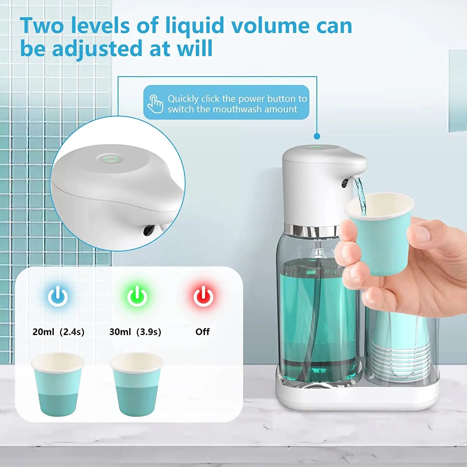 Effortless | Automatic Mouthwash Dispenser with Adjustable Volume & Cup Holder for Hygienic Oral Care 6