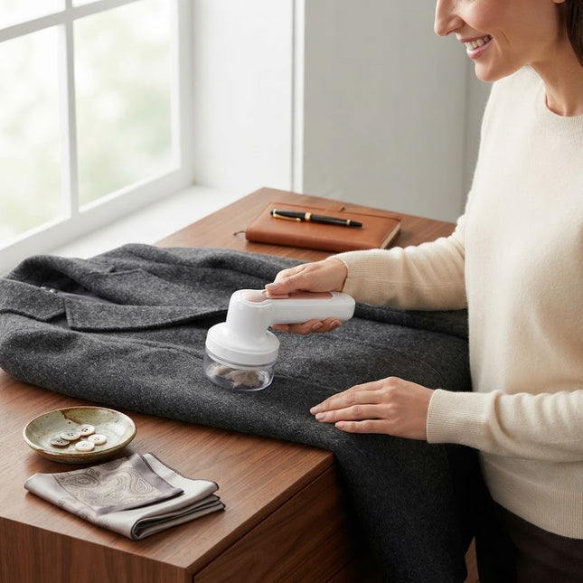 Rechargeable Electric Lint Remover for Clothing and Carpets, Fabric Shaver with Collection Tray, Cordless Lint Shaver