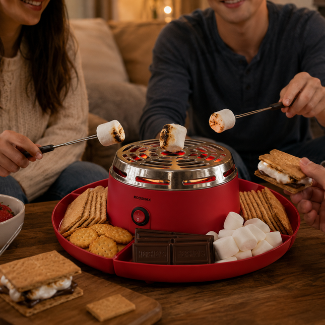 Smores Maker, Electric S'mores Maker for Indoor Use, Flameless Tabletop Smores Maker with 4 Trays and 6 Roasting Forks