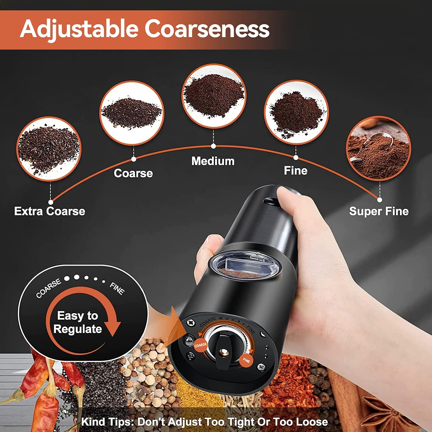 Electric Salt and Pepper Grinder Set with LED Light | One-Handed Operation for Effortless Seasoning 5