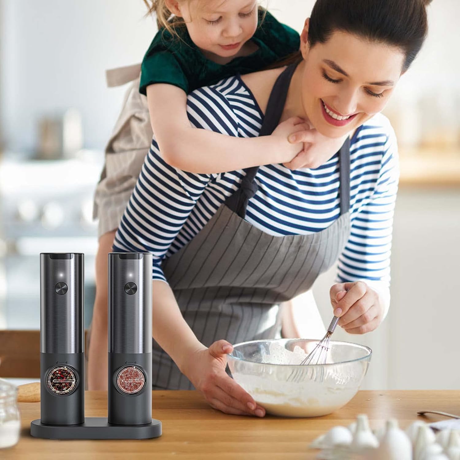 Electric Salt and Pepper Grinder Set with LED Light | One-Handed Operation for Effortless Seasoning 7