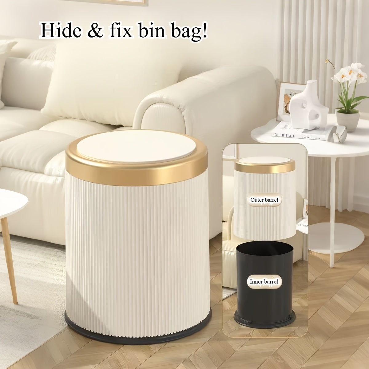 Elegance Touch Bin | Oval Touchless Trash Can with Dual Bucket | Stylish Design for Clean Living 5