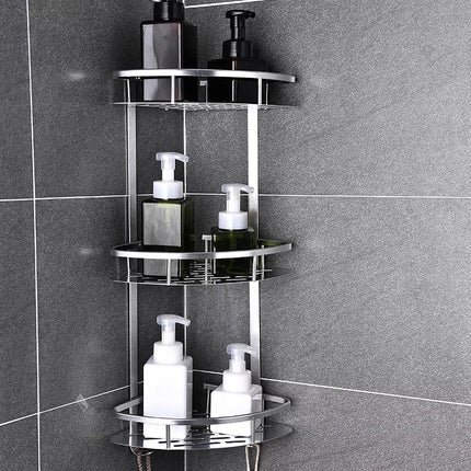 Elegant Aluminum | Bathroom Corner Shelf with 3-Layer Design | Durable Storage Solution for Organized Shower Essentials 0