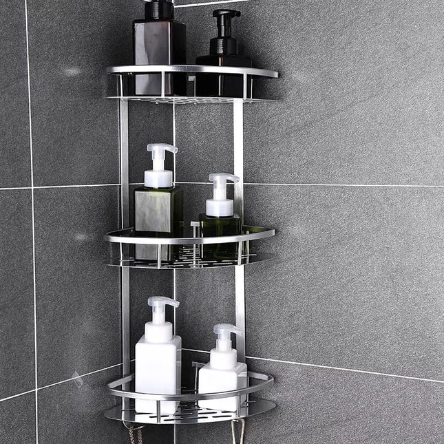 Elegant Aluminum | Bathroom Corner Shelf with 3-Layer Design | Durable Storage Solution for Organized Shower Essentials 0