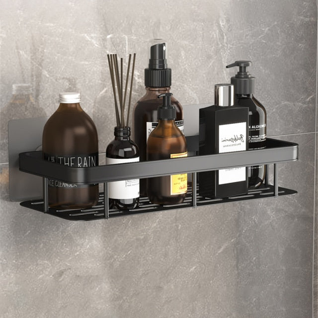 Elegant Bathroom Shelves | Floating Shower Shelf with Metal Suction Cups | Stylish Storage Solution for Easy Organization 0