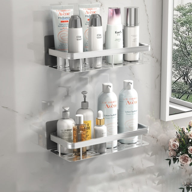 Elegant Bathroom Shelves | Floating Shower Shelf with Metal Suction Cups | Stylish Storage Solution for Easy Organization 6