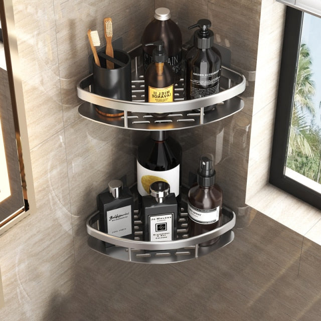 Elegant Bathroom Shelves | Floating Shower Shelf with Metal Suction Cups | Stylish Storage Solution for Easy Organization 7
