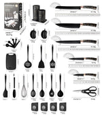 Elegant Black Marble Utensil & Knife Block Set with Ergonomic Design | 29-Piece Kitchen Essential for Effortless Cooking 1