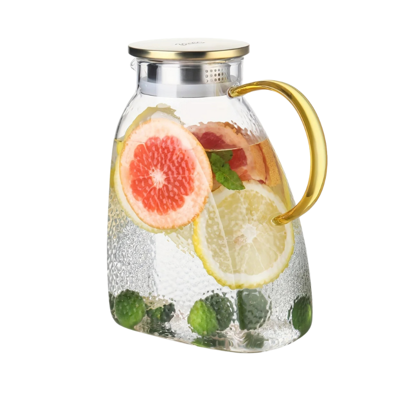 Elegant Borosilicate Glass Pitcher with Lid & Strainer | 1.8L Capacity for Refreshing Beverages 0