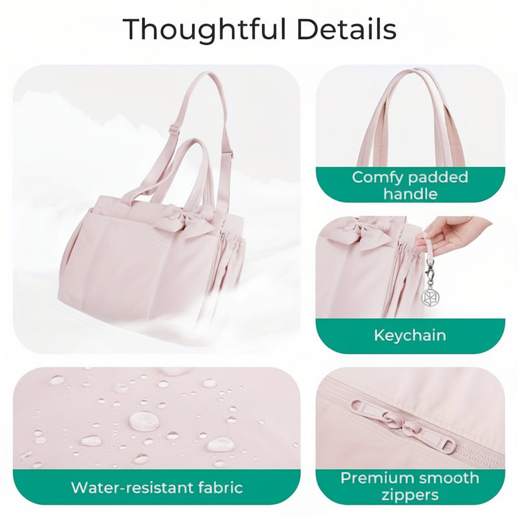 Elegant Bow Tote Bag for Women with Zipper Closure | Lightweight Nylon Handbag for Work & Travel 7