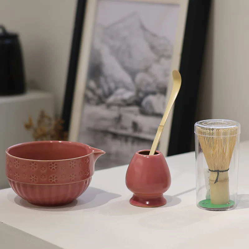Elegant Ceramic Matcha Tea Set with Unique Glaze & Bamboo Whisk for Authentic Tea Experience 4